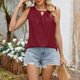 thumbnail image 3 of Camiseta sin mangas de color liso con cuello redondo y pliegues de encaje para mujer - Detalles femeninos, lavable a máquina, tallas S-XXL, contorno de pecho 93-119 cm, 3 of 8