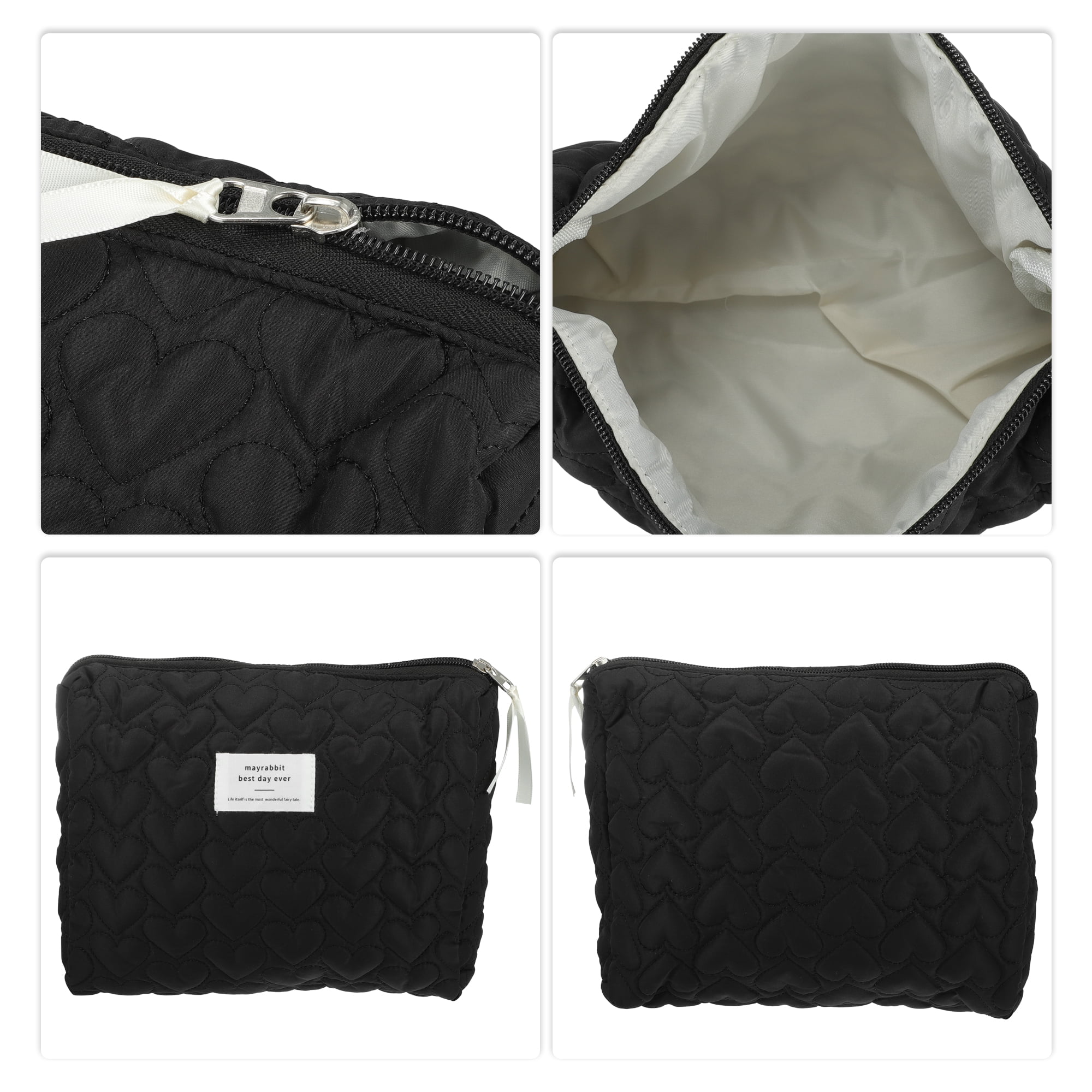 Unique Bargains 1Pc Women Portable Heart Storage Makeup Bag for Vacation Camping Black