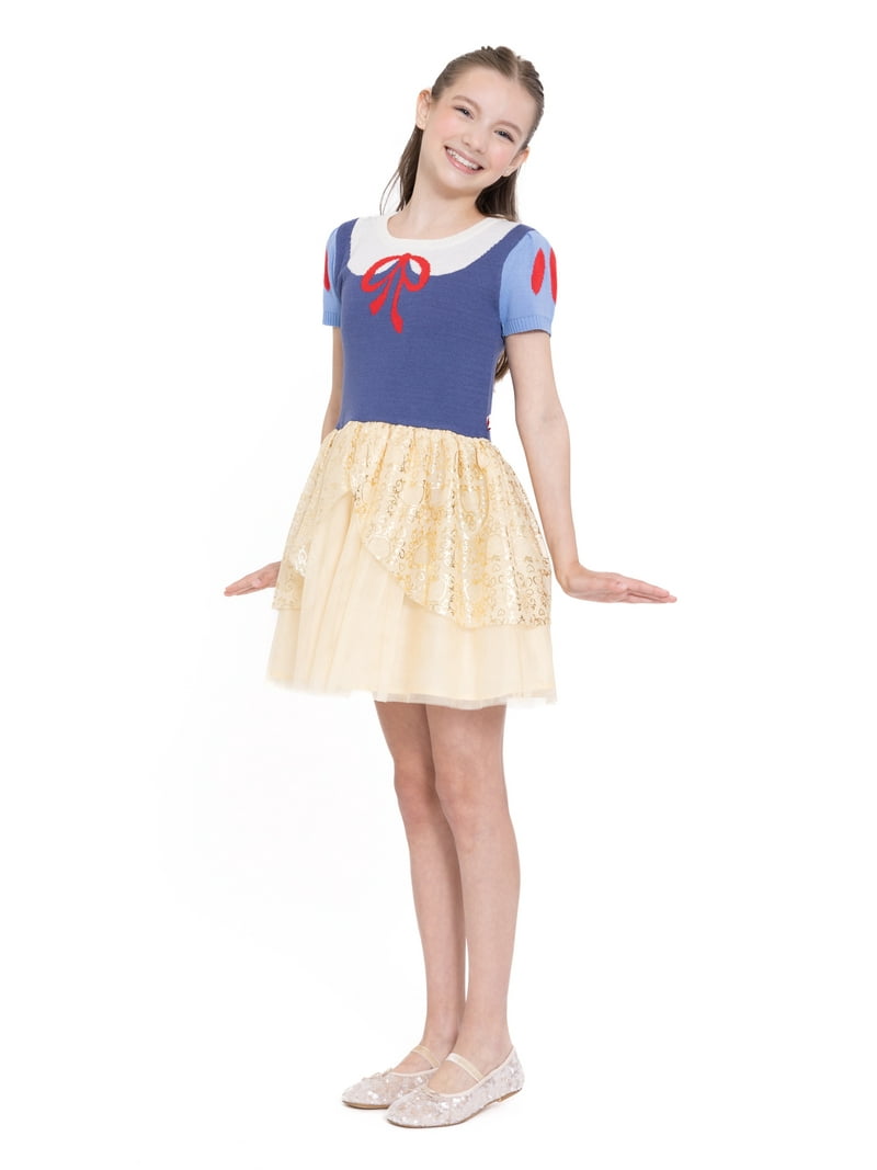 snow white short dress Girls Disney Princess Snow White Cosplay Short Sleeve Sweater Dress, Sizes  4-12