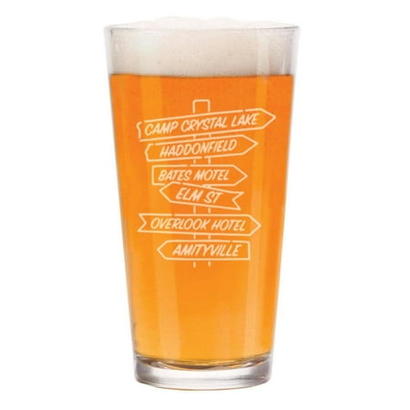 16 oz Beer Pint Glass Gift Horror Movie Street Signs Halloween