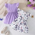 thumbnail image 4 of Zwiiyzr 2025 6M-3T Toddler Girls 2 Pack Dress Ruffle Sleeveless Floral Print Dress + Solid Color Dress for Girl Sets Casual Dress Set Purple, 4 of 5