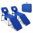 thumbnail image 1 of Portable folding lounge chairs with 5-position adjustable headrest and backrest - Pillow, side pocket - Perfect for the beach, pool, or garden - Set of 2 - Blue, 1 of 7