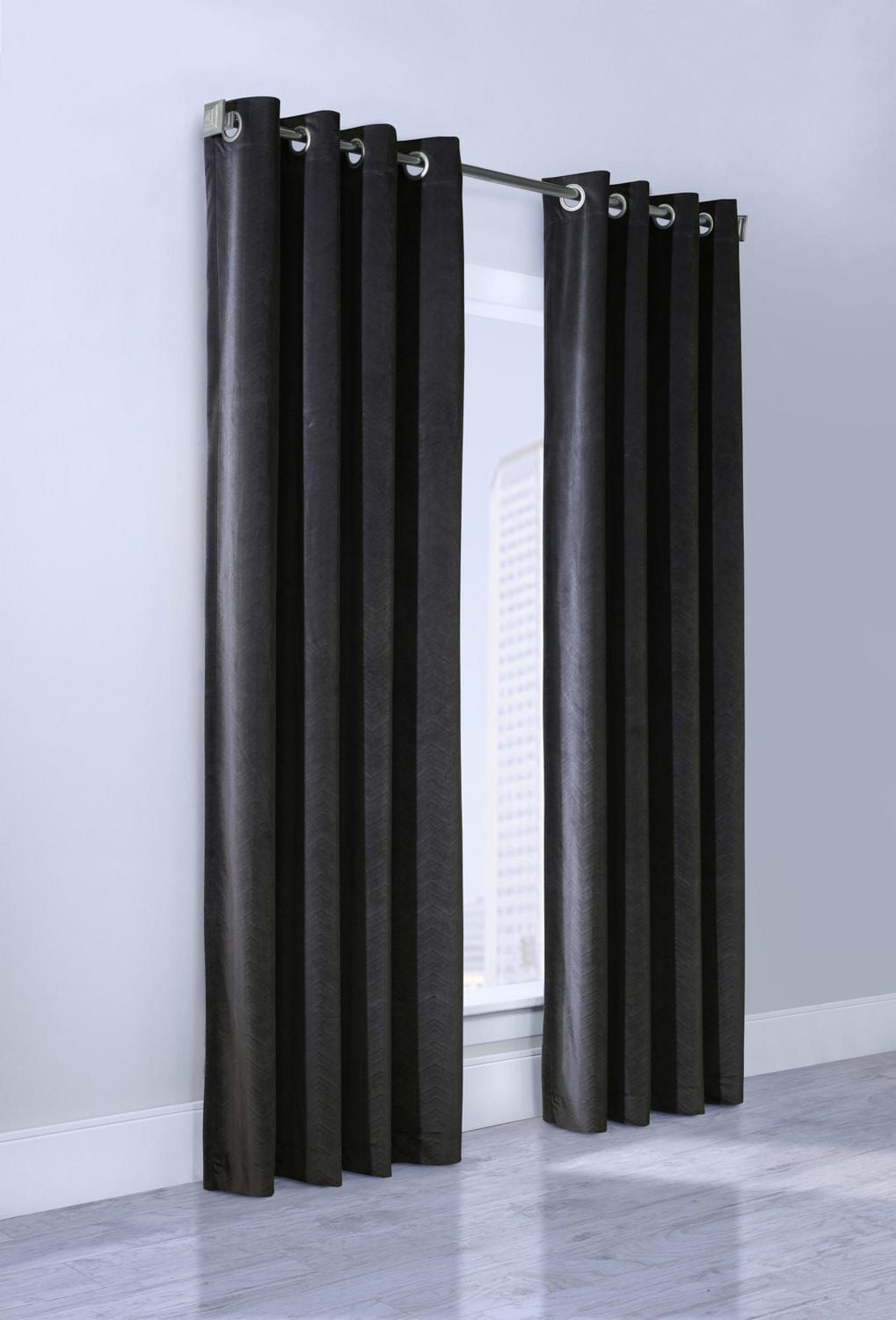 Loft Living Moosic Silky Velvet Grommet Single Curtain Panel Room Darkening 52" x 84" in Black