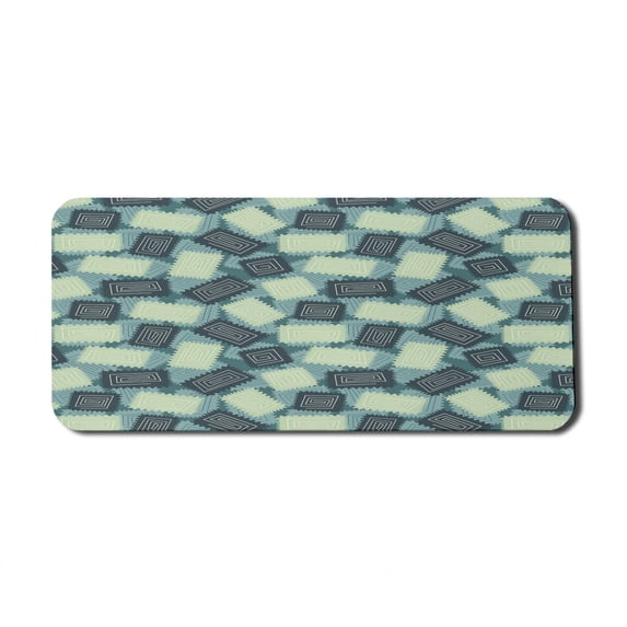 Modern Computer Mouse Pad, Geometric Abstract Spiraling Square Rectangle Shapes Cold Toned Design, Rectangle Non-Slip Rubber Mousepad X-Large, 35" x 15", Dark Teal and Pale Green, by Ambesonne