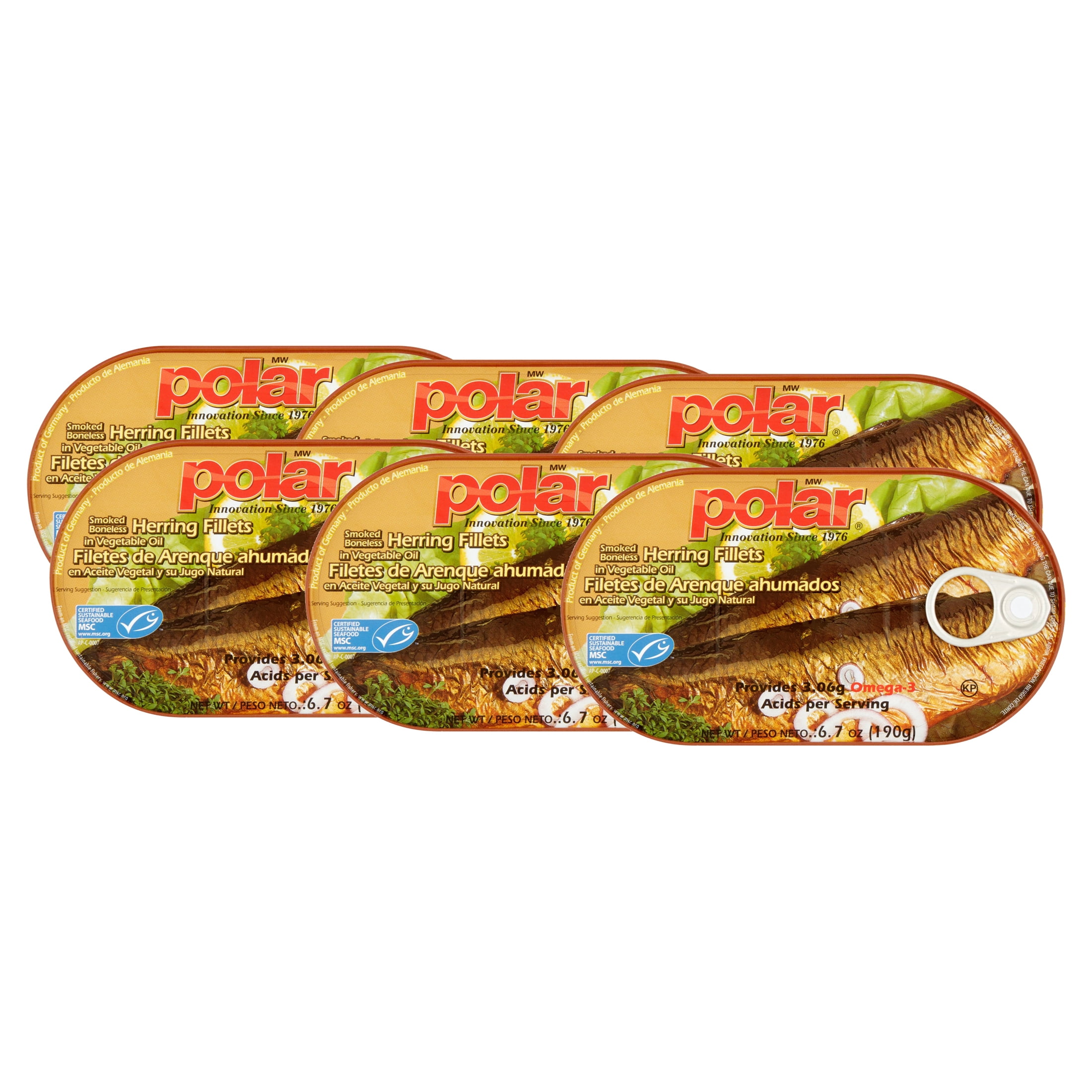 (6 pack) Polar Smoked Boneless Herring Fillets in Vegetable Oil, 6.7 oz