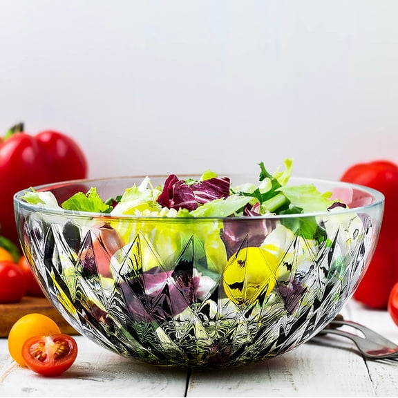 Glass Diamond Design Bowl - Decorative Centerpiece for Kitchen & Home Decor, Great for Dining, Living Room, Serving, Salad, Pasta, Candy, Fruit