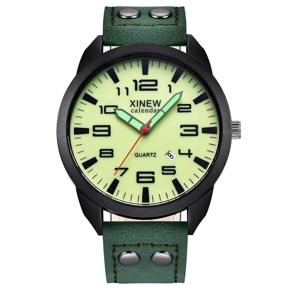 Naioewe Quartz Luminous Men's Simple Leather Dial Watch Strap Calendar  Outdoor Men's Watch Women Wrist Watch - Walmart.com