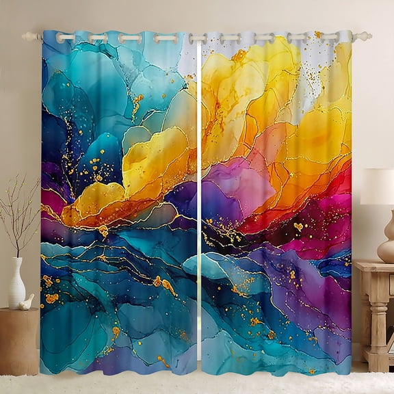 jejeloiu Marble Liquid Black Out Curtains,Ombre Fluid Watercolor Curtains Pack of 2 (42x63 Each),Gradient Teal Pink Orange Bedroom Curtains For Girls Kids,Luxury Bedroom Decor