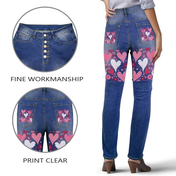 Ladies Printed Jeans - Textured Hearts Women's Jeans (Back Printing) - S
