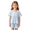 thumbnail image 2 of Toddler & Big Girls 2-Piece Short Set Cute Printed Top and Matching Shorts Comfortable Summer Outfit for Daily Play Light Blue Size 7-8 Years, 2 of 4