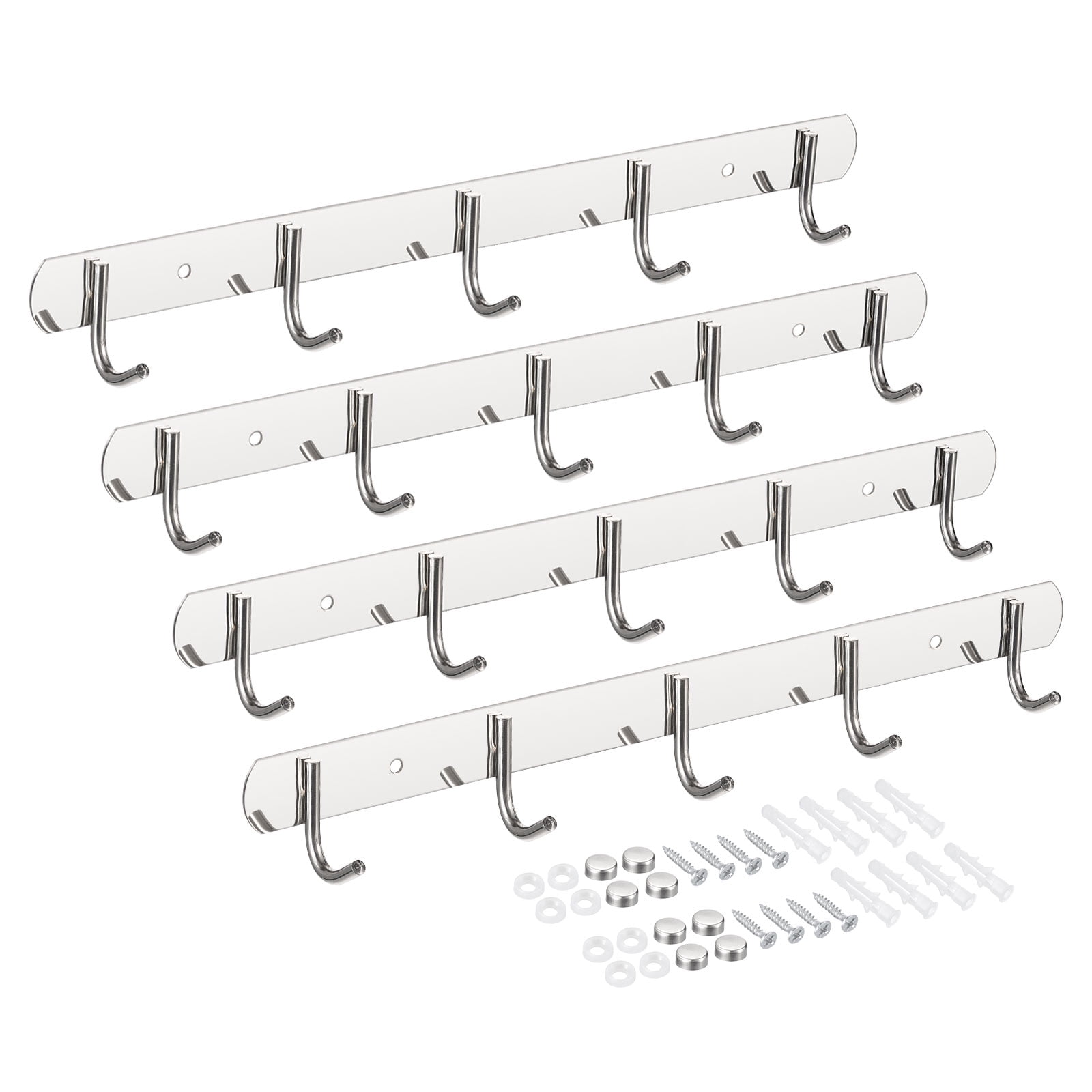 Uxcell 4Pack Stainless Steel Coat Hook Rack Wall Mounted with 5 Hooks