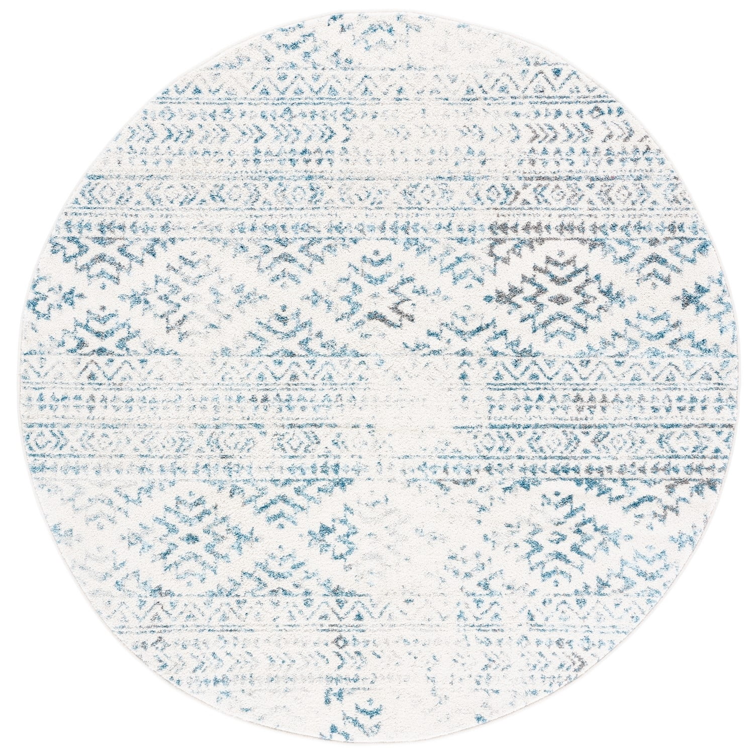 SAFAVIEH Tulum Lakisha Southwestern Area Rug, Ivory/Turquoise, 6'7" x 6'7" Round
