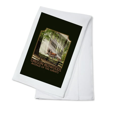 

Oregon Redwoods Avenue of the Giants Deer and Fawns Contour (100% Cotton Tea Towel Decorative Hand Towel Kitchen and Home)