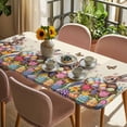 thumbnail image 3 of Easter Bunny Table Cloths for 6 Foot Rectangle Tables, Colorful Eggs Spring Tulips Flower Vintage Patio Waterproof Elastic Fitted Tablecloths, Washable Rectangular Table Cover for Camping, 3 of 8
