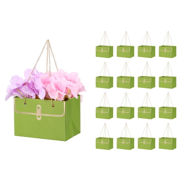 Uxcell Paper Flower Gift Bags (16Pcs, Green) Bouquet Storage Bucket Florist Handbags with Metal Chains, Suit for - Wedding/Gift Wrap/Birthday/Party/Mother's Day