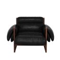 thumbnail image 5 of Leather Aceent Chair, 33.5" Wide Oil Wax Leather  Aceent ArmChair,Solid Wood Upholstered Chair for Living Room, Bedroom, Lounge, Balcony, Black, 5 of 8