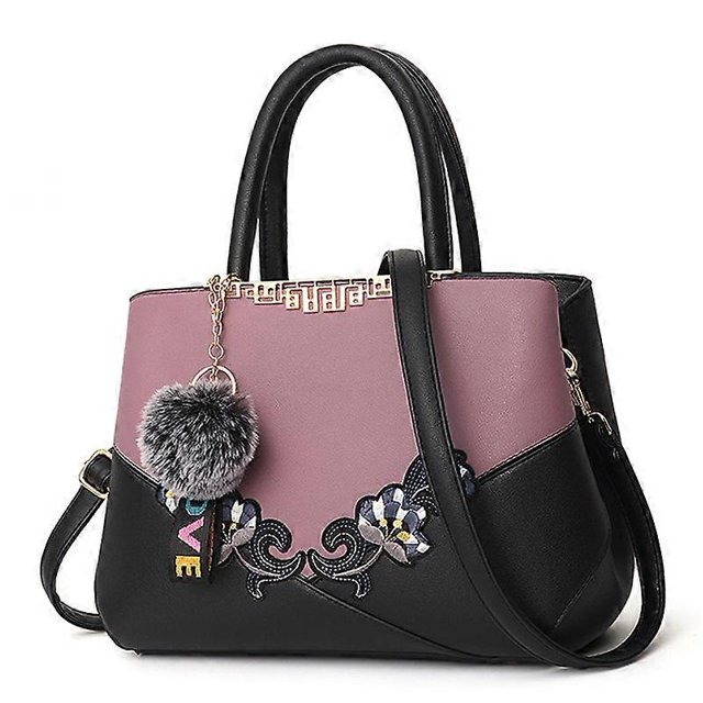 Women's Handbags Flowers Pattern Crossbody Bags Pom Pom Decoration Handbags Tote Bags for Ladies Shoulder Bag PU Leather