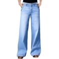 thumbnail image 2 of Karymi Mid‑Rise Wide‑Leg Jeans for Women, Decor Side Button Stretch Full‑Length Denim Pants with Pockets, 2 of 6