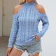 thumbnail image 5 of Suéter de cuello alto para mujer, informal, de moda, de manga larga, liso, con hombros descubiertos, cuello alto, blusa para mujer, 5 of 8