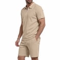 thumbnail image 5 of Yusimy Men's 2 Piece Solid Color Casual Loose Half Zip Turn Down Collar Short Sleeve Top And Elastic Waist Shorts Beach Set, 5 of 9