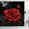 thumbnail image 2 of Red Rose Shower Curtain, Full Moon Galaxy Starry Sky Sea Butterfly Blooming Flower Dewdrop Romantic Valentine''s Day Modern Bathroom Decor, Waterproof Fabric Black Shower Curtain, 72 X 72 Inch, 2 of 5