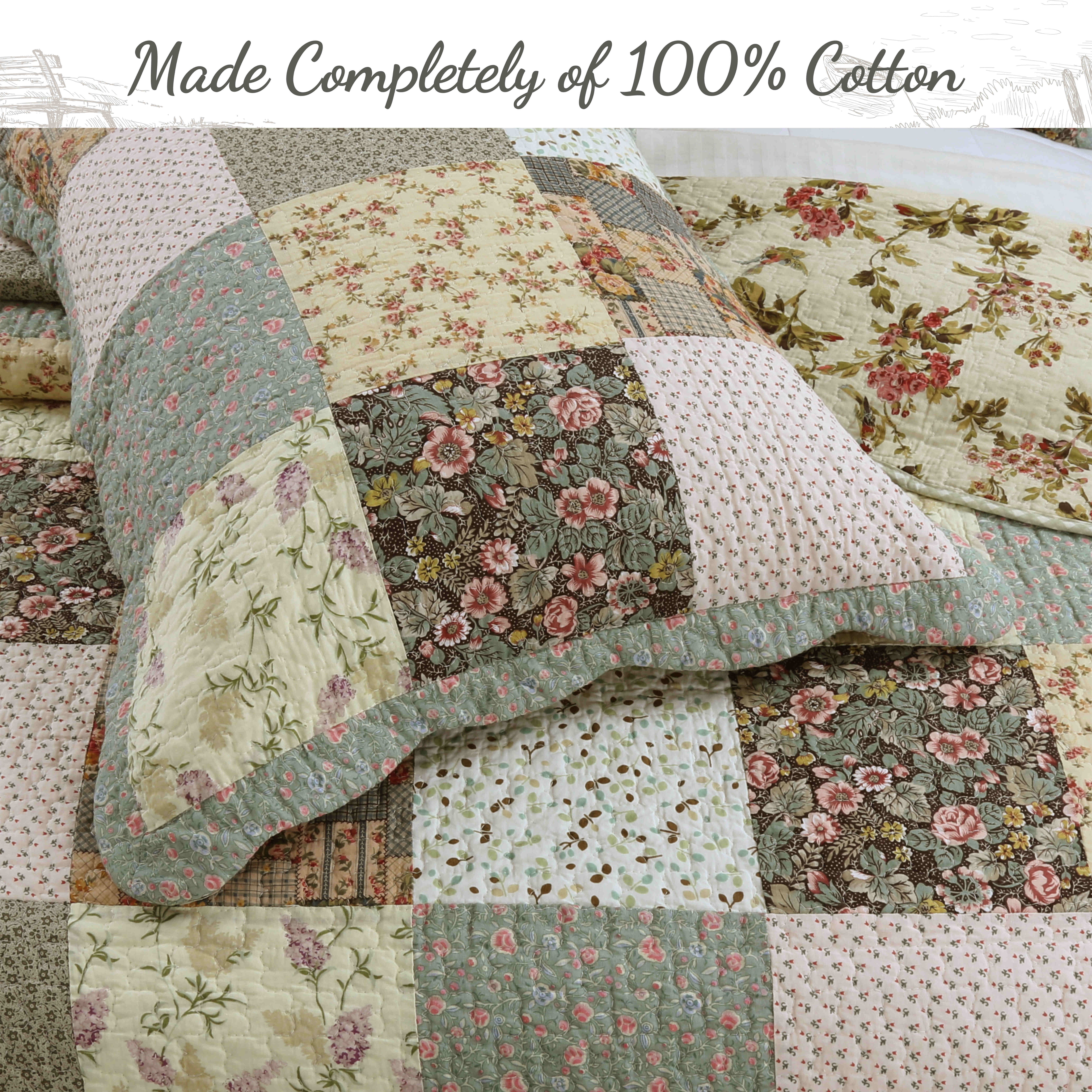 Country Floral Chic Scalloped Patchwork Cotton 3-Piece Quilt Bedding Set