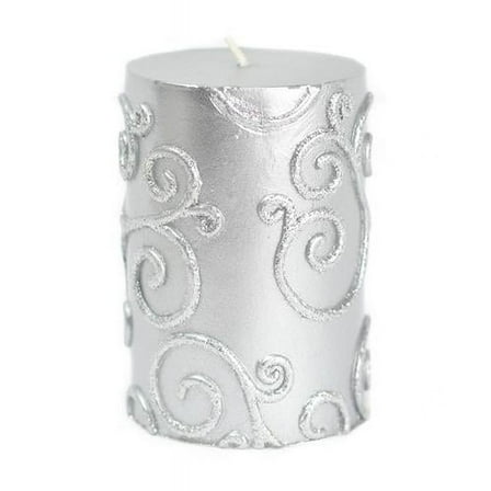 Jeco CPZ-068-12 3 x 4 in. Scroll Pillar Candle, Silver - 12 Piece