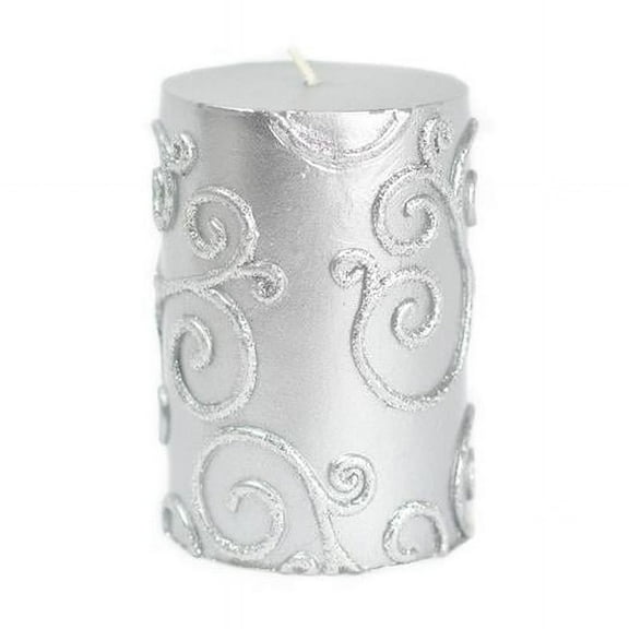 Jeco CPZ-068-12 3 x 4 in. Scroll Pillar Candle, Silver - 12 Piece