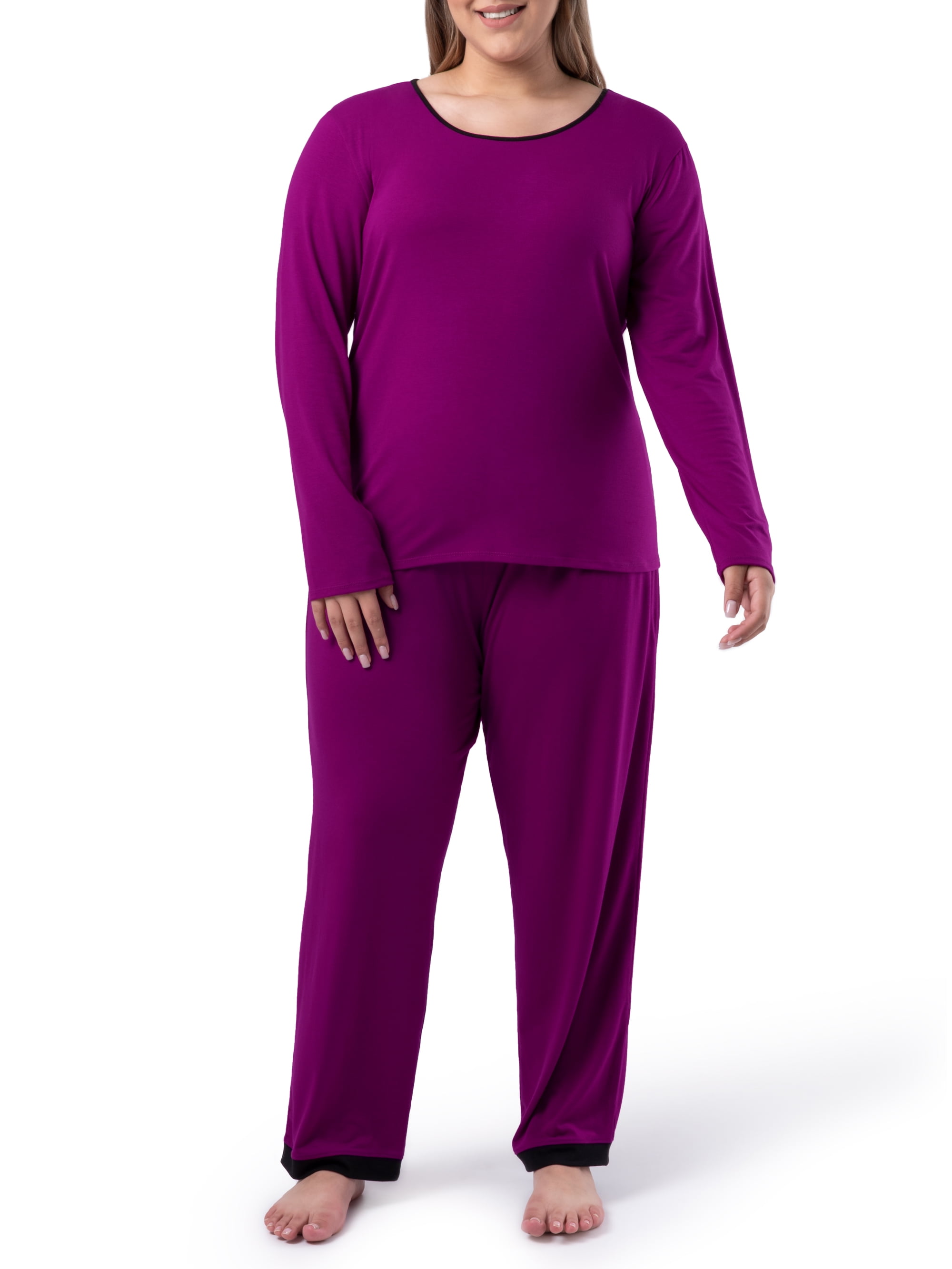 Fruit of the Loom Women's Sleep Soft & Breathable Long Sleeve Top & Pant Set, Sizes S-4X