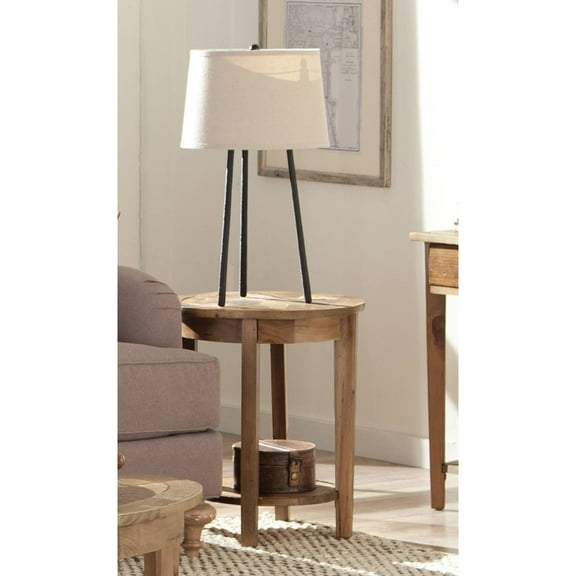 Alaterre Furniture Revive 20 in. Round Wood End Table with Starburst Design Top and Bottom Shelf, Rustic Modern Accent Table for Living Room or Bedroom, Natural Finish