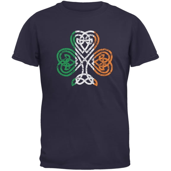 St. Patricks Day - Shamrock Knot Navy Adult T-Shirt - 2X-Large