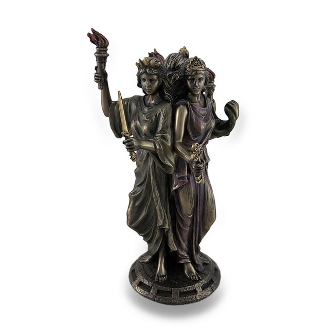 Enchanting Bronze Finish Triple Form Hecate Greek Goddess of Magic and Moonlight Resin Statue: A Meticulously Detailed Addition to Your Mythology Collection