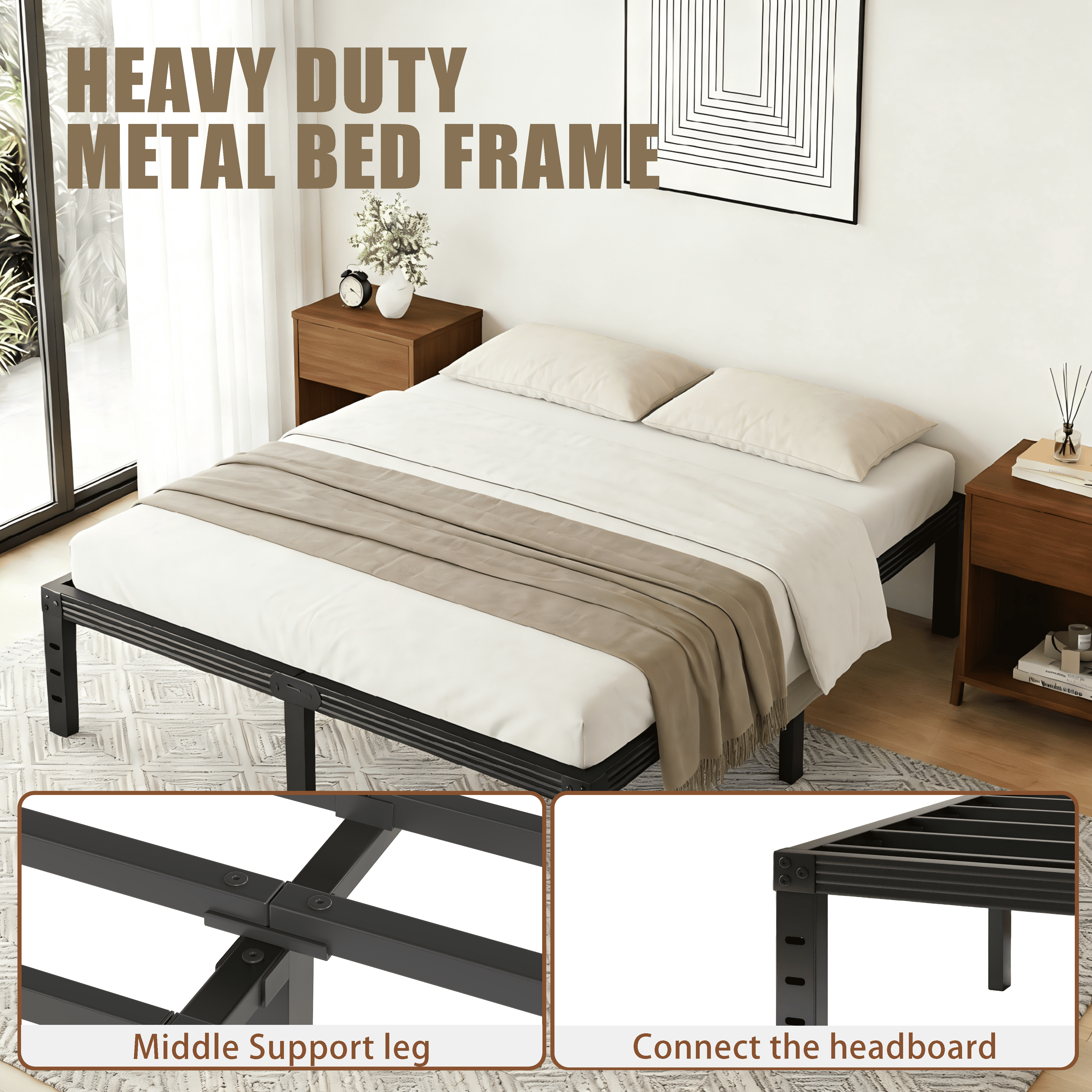 RLDVAY 12 inch Queen Bed Frame,Heavy Duty Metal Platform,No Box Spring Needed,Noise-Free,Easy Assembly