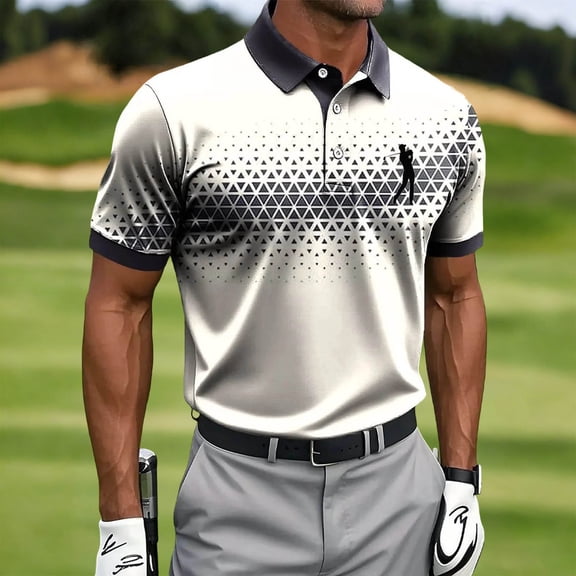 Fnnxeal Mens Polo Shirts Collared Casual Golf Graphic Short Sleeve Summer Polo Gray Shirts for Men Size 2XL