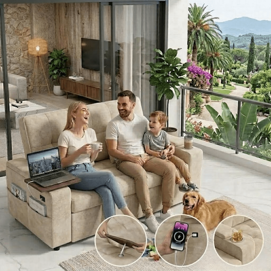 Howcool 65" Sleeper Sofa Bed, 3-in-1 Convertible Pull Out Couch Bed with Tray Table & Cup Holders, Chenille Loveseat Sofa with Adjustable Backrest for Living Room, Apartment(Beige)