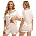 thumbnail image 2 of Finvizo Womens Silk Satin Pajamas Set Soft Short Sleeve Two-piece Pjs, Champagne XXL, 2 of 6