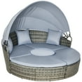 thumbnail image 2 of Outsunny 4 Piece Round Rattan Daybed, Convertible Patio Furniture Set, Adjustable Sun Canopy, Sectional Outdoor Sofa, 2 Chairs, Extending Tea Table Ottoman Chair, 3 Pillows, Light Gray, 2 of 11