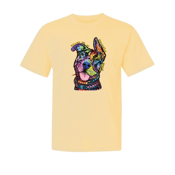 Wild Bobby,Rescues are My Favorite Breed | Cute Neon Dean Russo Pitbull Dog Dog Lover Garment-Dyed Washed Look Short Sleeve Tees, Banana, X-Large