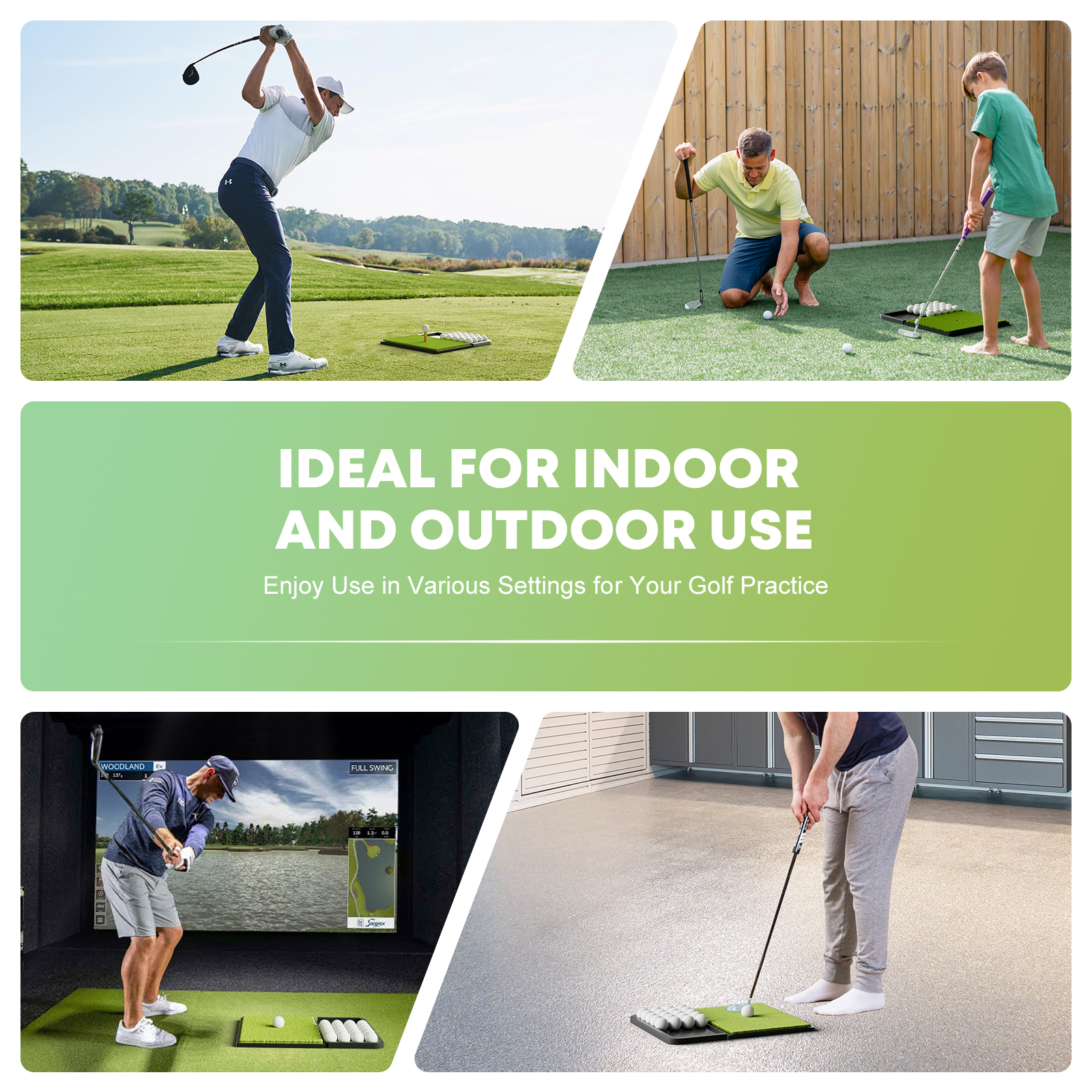 OKESAM Golf Hitting Mat Integrated with Ball Tray Artificial Grass Non-Slip Base for Practice 1 Pack 45*40CM