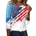 thumbnail image 2 of Women's T-Shirts Patriotic Star Print 250th Anniversary USA Crew Neck 3/4 Sleeve Independence Day, 2 of 5