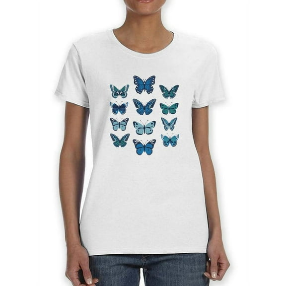 Blue Colored Butterflies Shaped T-Shirt Women -Smartprints Designs, Female 3X-Large