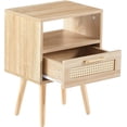 thumbnail image 6 of 15.75" Rattan End Table with Drawer and Solid Wood Legs, Modern nightstand, Side Table for Living Room, Bedroom (Basics Model, Natual), 6 of 7