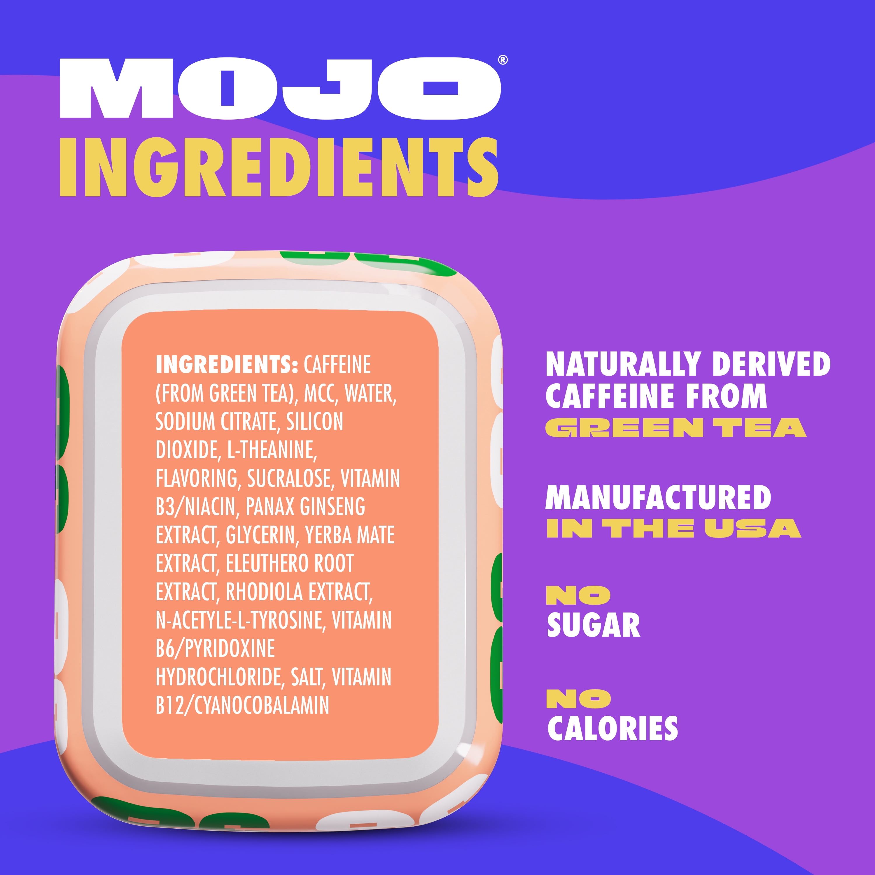 Mojo Energy Peach Watermelon Pouches with 50mg Caffeine, 15 Count