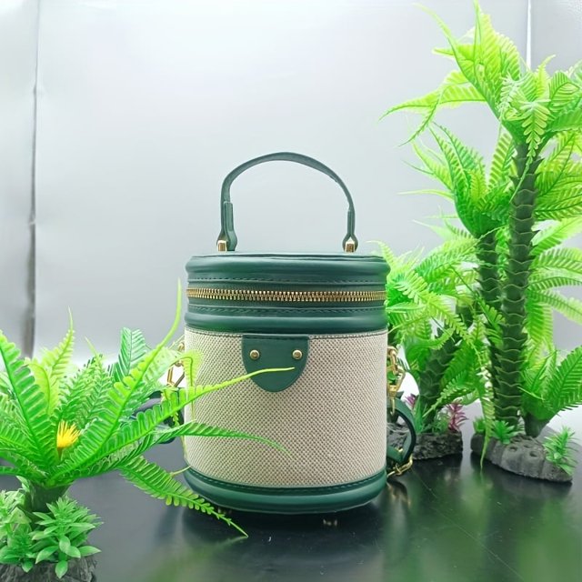 DEBGFS Mini Retro Round Bucket Bag - Vibrant Color Contrast Chic Crossbody Design - Versatile Cylinder Purse for Fashion-Forward Style,Green