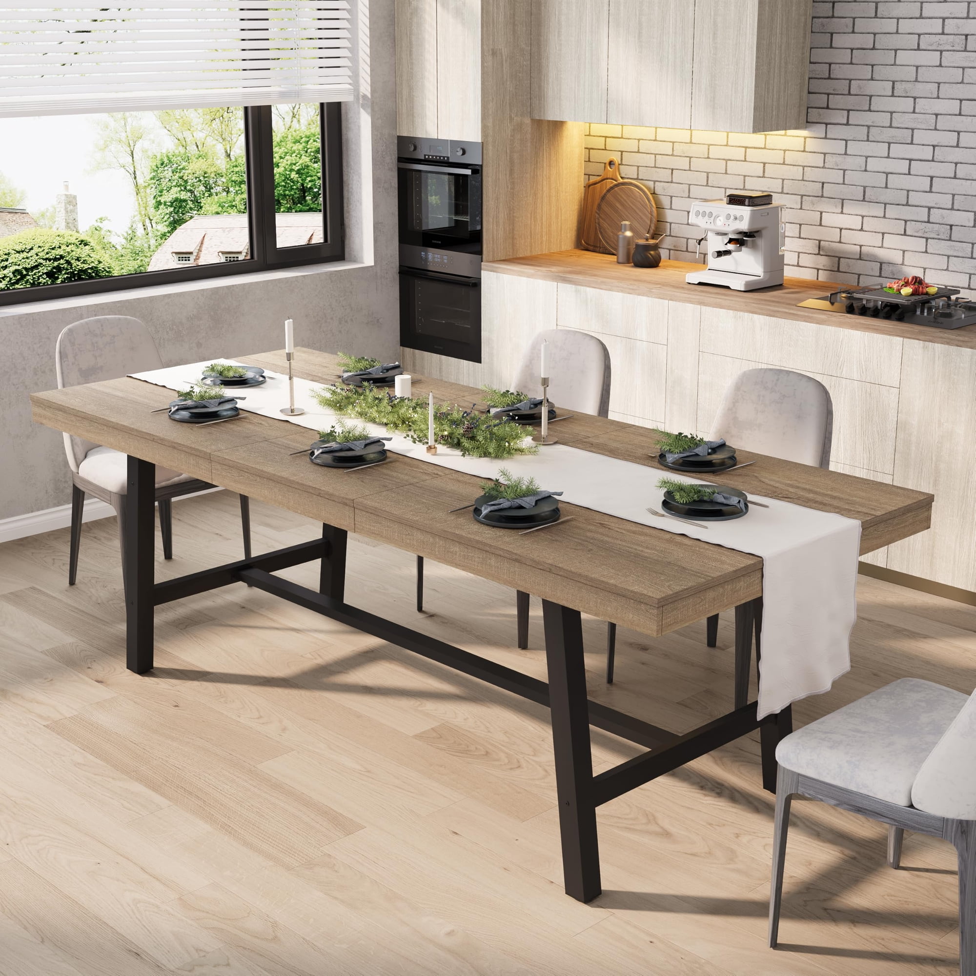 63-83 Extendable Dining Table Industrial Rectangular Dining Room Table for 6-8 People Expandable Kitchen Table with Heavy Duty Metal Frame for Dining Room Kitchen & Parties Rustic Pear