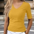 thumbnail image 2 of Sillenn Basic T Shirts Half Sleeve Tee Shirts V Neck Trendy Casual Blouses Dressy Casual T-Shirts Round Neck Fitted Top Tight Casual Basic Tees Basic Fit Tee 1/2 Sleeve Tops for Women Yellow L, 2 of 8