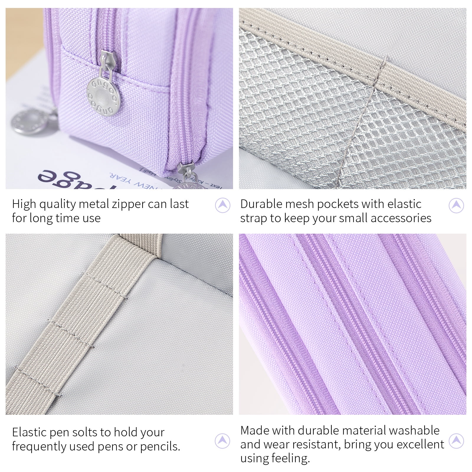CICIMELON Pencil Case Large Capacity 3 Compartments Pen Pouch Bag for Adults Women (Purple)