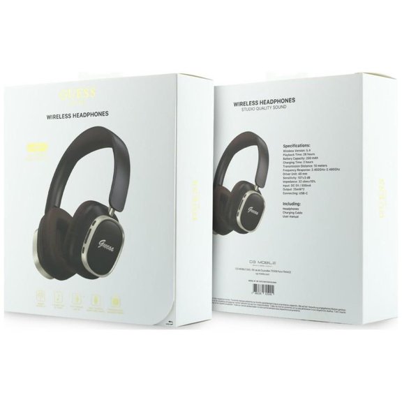 Guess Rectangle Metal Script Logo ENC On Ear Wireless Headphone Brown - GUBHV28HGCSMW