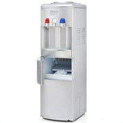 Xahpower 2 In 1 Water Dispenser with Built-In Ice Cubes Maker for 3 or 5 Gallons,Free Standing Dispenser for Home Kitchen Office,Top Loading Water Cooler,Hot/Cold Water,Child Safety Lock,Silver