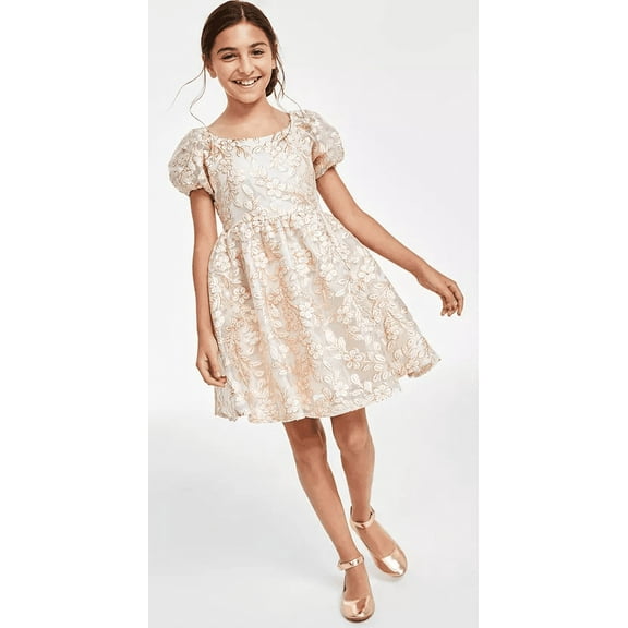 Rare Editions GOLD Big Girls Gold Brocade Floral Embroidered Dress, US 16